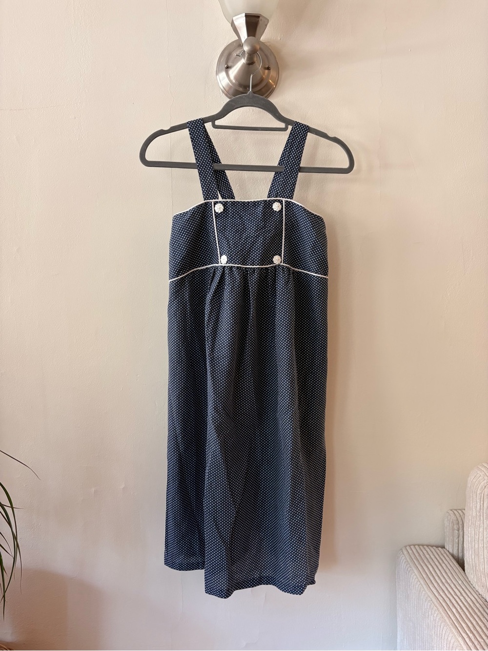 Vintage Retro Navy Polka Dot Sundress with Piping Detail